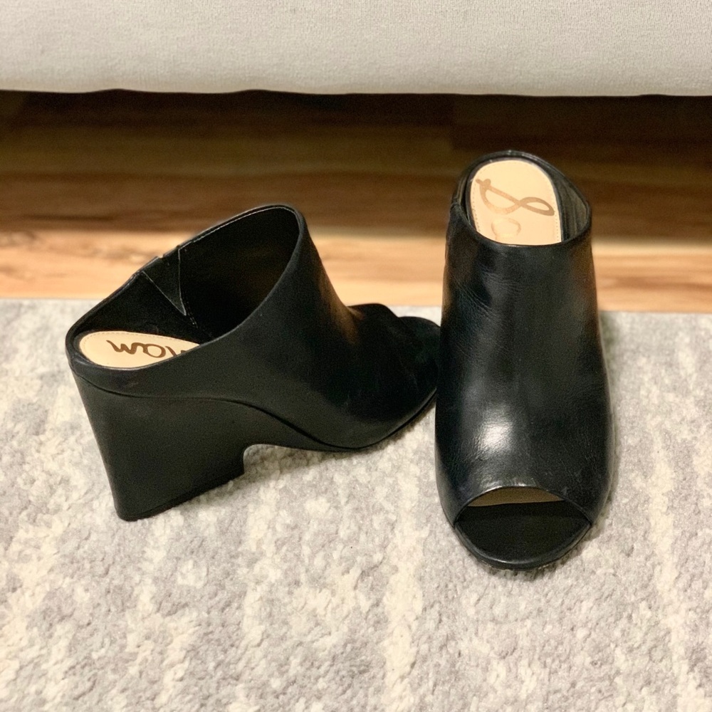 Black leather WAYNE wedges Sam Edelman sz 8